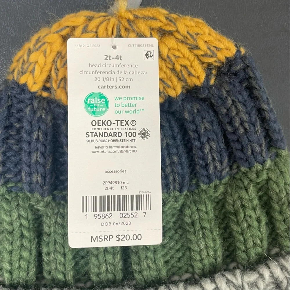 Carter's Kids Beanie - Yellow, Blue, Green